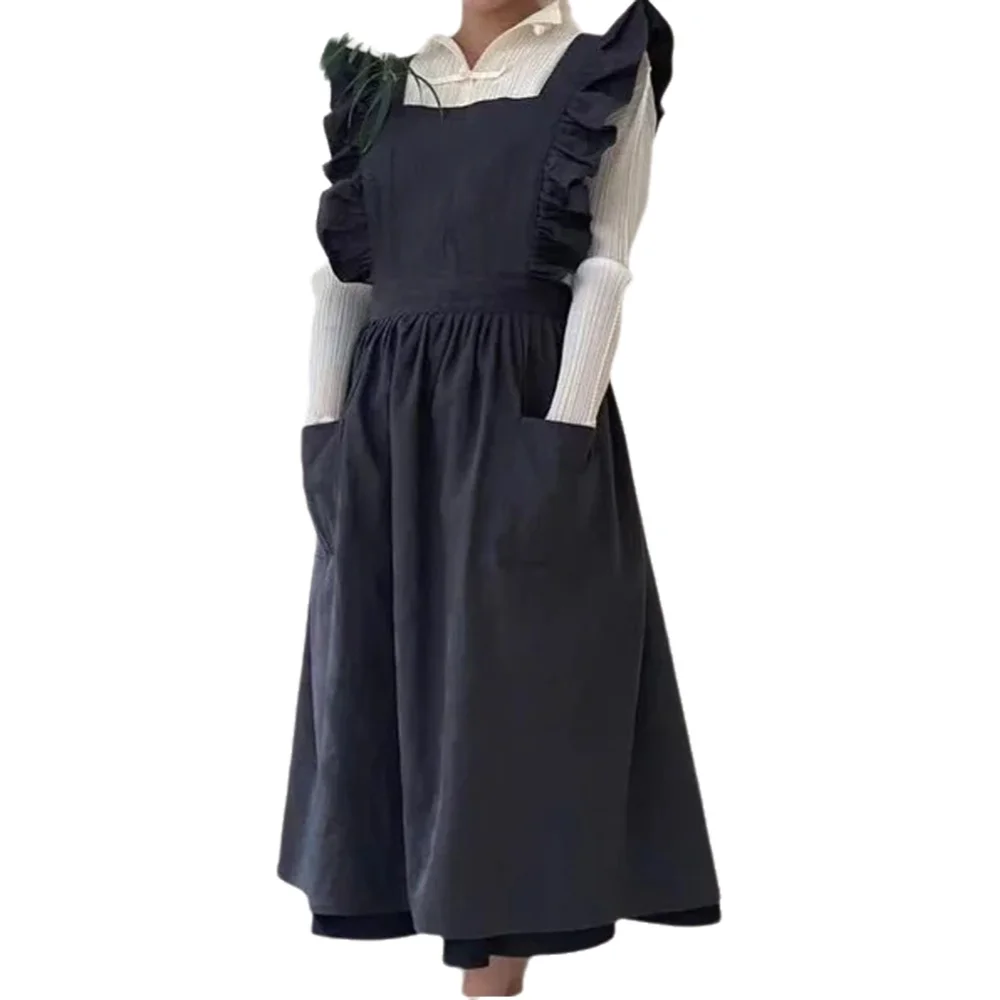 Women Kitchen Accessories - 1PC French Pastoral Florist Artsy ผ้าฝ้ายผ้าลินินผ้ากันเปื้อนวินเทจครัวอบ