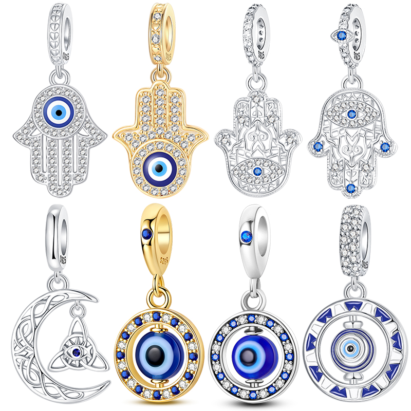 Evil Eye Bracelet - จี้ตาปีศาจและมือฮัมซา เงินแท้ 925 ลายเซลติก ดวงจันทร์ ปมสามประสาน