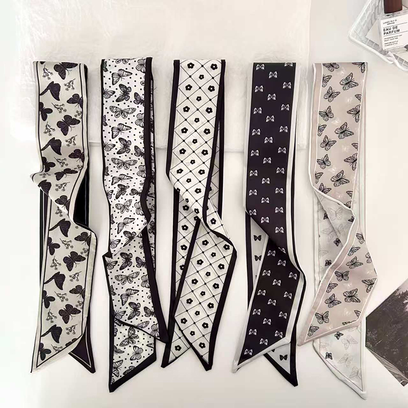 Women Accessories Brands - ผ้าพันคอไหมขนาดเล็ก ลายผีเสื้อ สำหรับผู้หญิง ใช้เป็นที่คาดผม ผ้าพันคอคล้องคอ หรือผ้าพันคอสำหรับกระเป๋าแบรนด์หรู