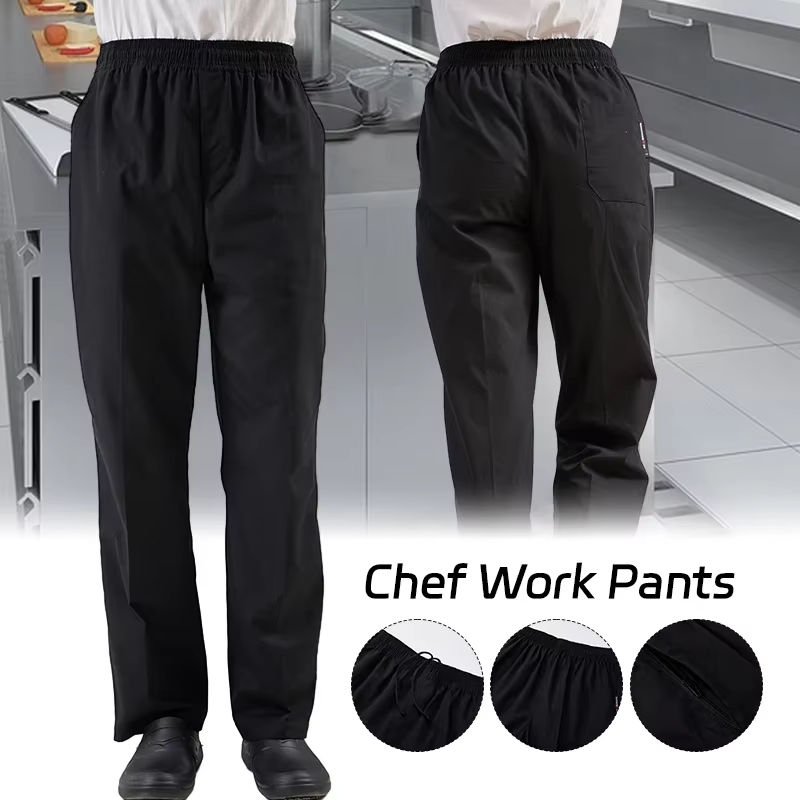 Women Kitchen Accessories - กางเกงเชฟใหม่สำหรับร้านอาหาร คุณภาพสูง กางเกงเชฟสำหรับผู้ชาย น้ำหนักเบา สีดำ พร้อมอุปกรณ์เสริมสำหรับผู้หญิง