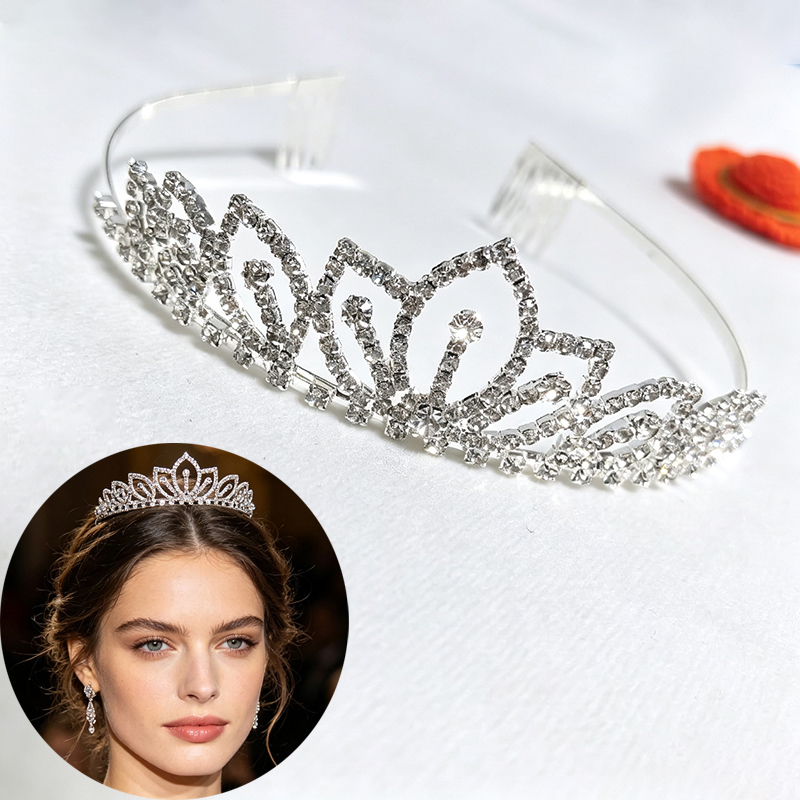Women Accessories For Wedding - สีเงินประกายมงกุฎไรน์สโตนเครื่องประดับผมเจ้าสาวสำหรับผู้หญิงของขวัญวันเกิดปาร์ตี้