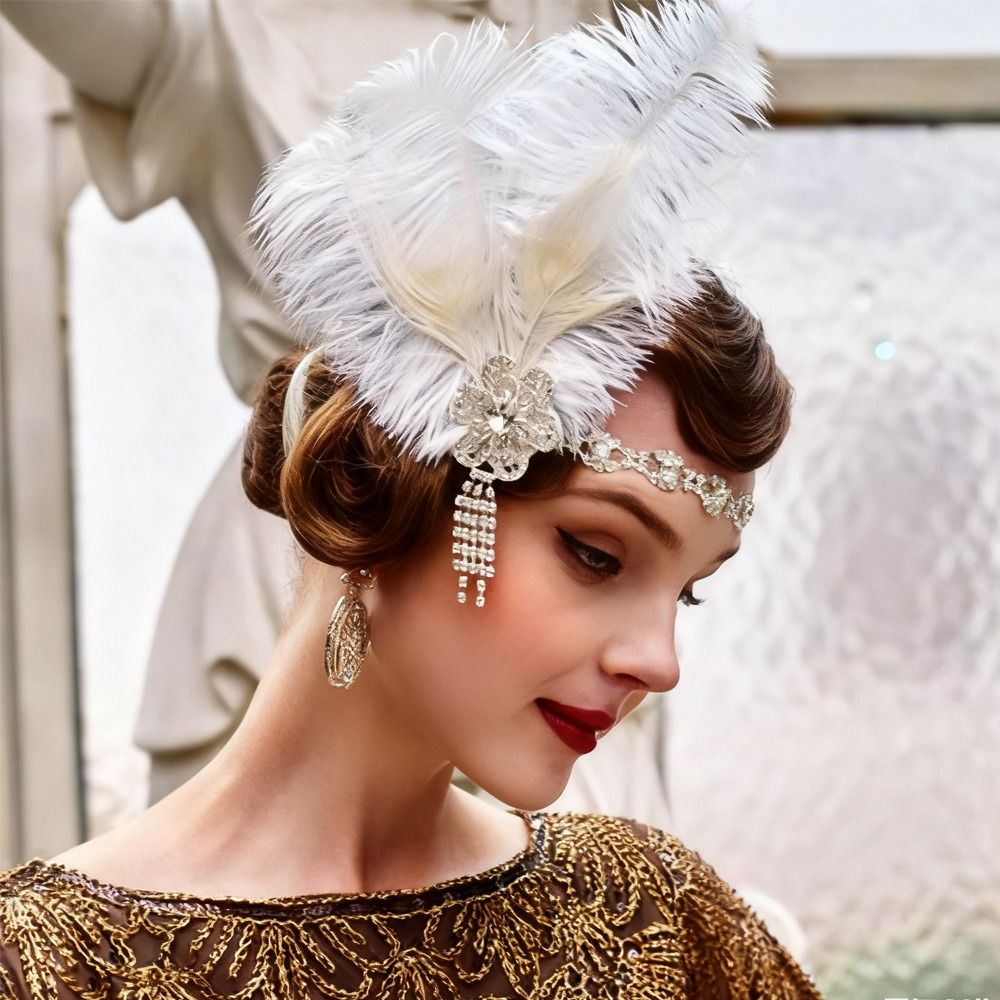 Women'S Accessories In The 1920S - ที่คาดผมขนนกสไตล์วินเทจประดับเลื่อมคริสตัล สำหรับคอสเพลย์ แต่งหน้า งานปาร์ตี้ พู่ห้อยสไตล์ยุค 1920
