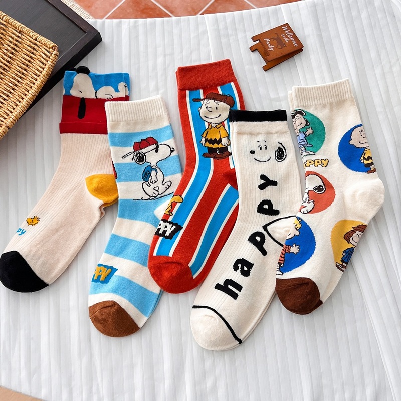 Women'S Ankle Accessories - ถุงเท้าข้อสั้นลายการ์ตูนสนูปปี้น่ารัก 5 คู่ สำหรับทุกเพศทุกวัย ใส่สบาย ระบายอากาศได้ดี