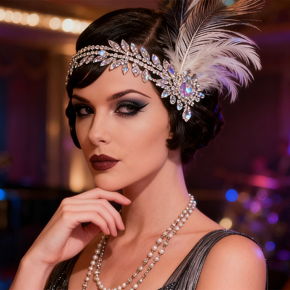Women'S Accessories In The 1920S - ที่คาดผมขนนกสไตล์เรโทรวินเทจ ประดับเลื่อมคริสตัล สำหรับงานแฟนซี ปาร์ตี้แต่งหน้า พู่ห้อย สไตล์ยุค