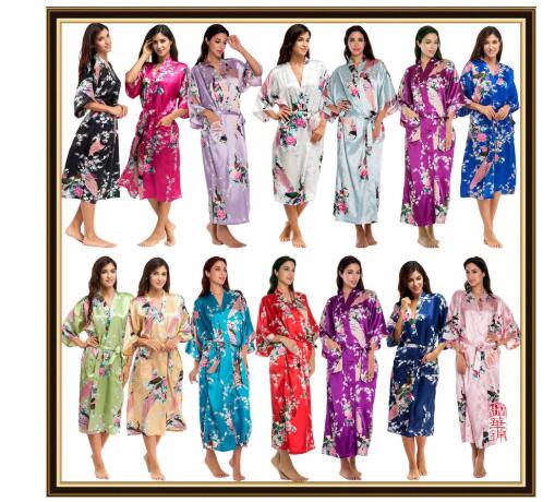 Women'S Kimono Accessories - ชุดนอนกิโมโนญี่ปุ่นแบบหลวมๆ แขนครึ่งแขน ผ้าซาตินไหม ลายยูคาตะ ชุดคลุมอาบน้ำ ชุดเดรสยาวสำหรับผู้หญิง