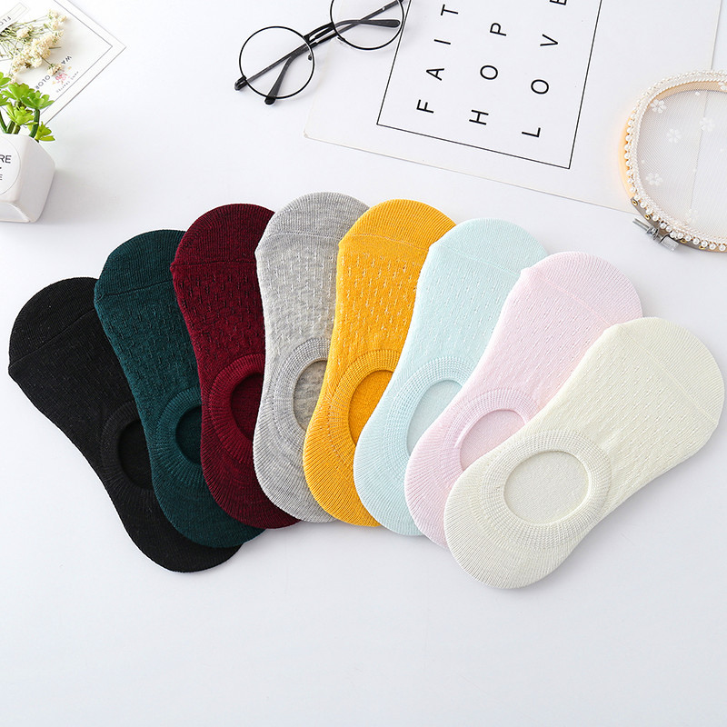 Women'S Ankle Accessories - เซ็ตถุงเท้าสลิปเปอร์5คู่สำหรับผู้หญิง10ชิ้นถุงเท้าเรือล่องหนถุงเท้าซิลิโคนกันลื่นระบายอากาศได้ถุงเท้าข้อเท้าสั้นไม่แสดง