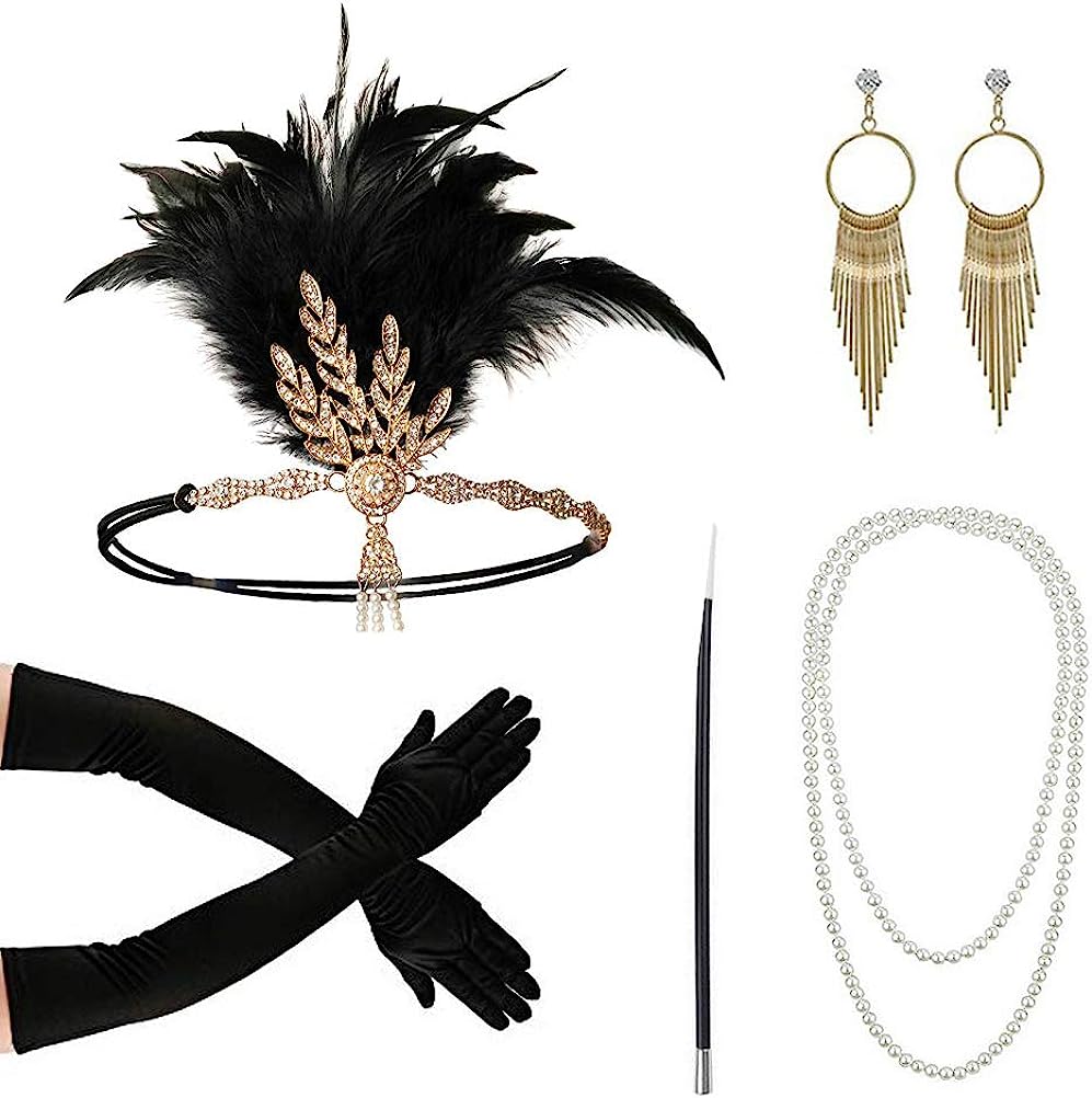 Women'S Accessories In The 1920S - PESENAR 1920s แฟชั่น Flapper Headband ผู้ถือบุหรี่ถุงมือยาวสร้อยคอไข่มุก