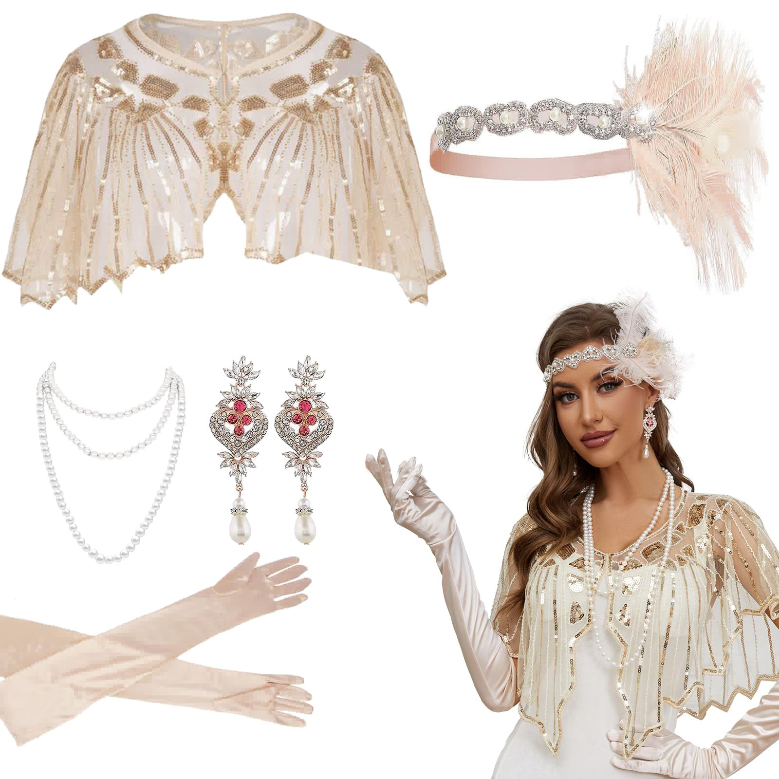 Women'S Accessories In The 1920S - 1920s Gatsby งานแต่งงาน Feather แถบคาดศีรษะไข่มุกสร้อยคอควัน Rod