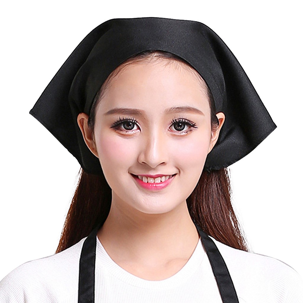 Women Kitchen Accessories - หมวกเชฟสีพื้นแบบบางทนทานสำหรับทุกเพศ ผ้าโพกศีรษะทรงสามเหลี่ยมสำหรับครัว ร้านอาหาร คาเฟ่ หมวกพนักงานเสิร์ฟ หมวกยูนิฟอร์มสำหรับงานบริการอาหาร