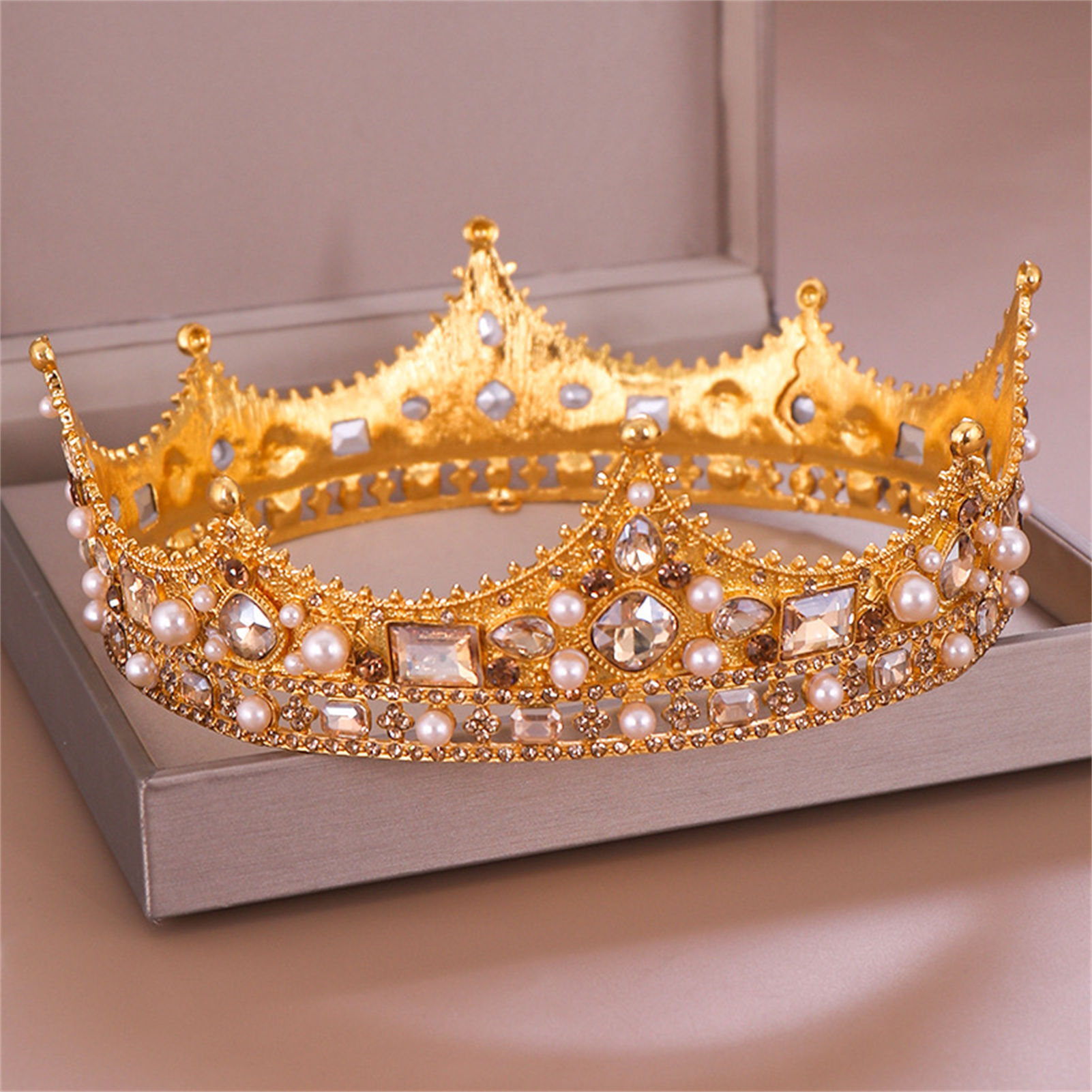 Women Accessories For Wedding - มงกุฎโลหะผสมทรงมงกุฎแบบย้อนยุคประดับมุกคริสตัลและเพชรเทียมสำหรับเจ้าสาวงานแต่งงานงานพรอมและงานปาร์ตี้