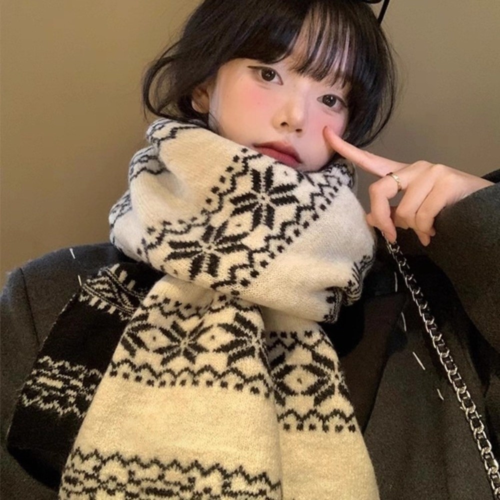 ผ้าพันคอถักลายเกล็ดหิมะสองด้าน - Women'S Korean Accessories บทวิจารณ์และราคา