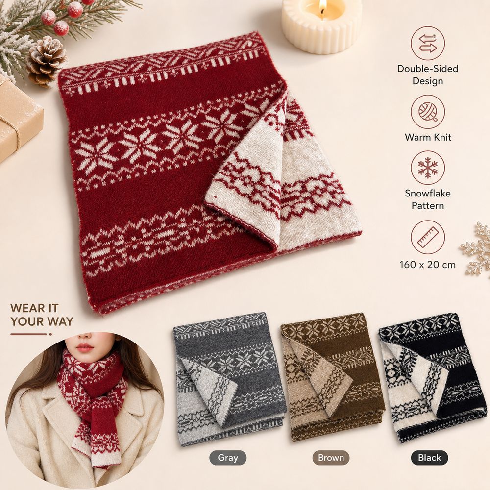 ผ้าพันคอถักลายเกล็ดหิมะสองด้าน - Women'S Korean Accessories บทวิจารณ์และราคา